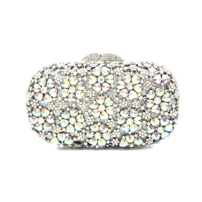Borsa da sera con strass floreali WHTUOHENG Borse con diamanti Borse a mano da donna Verde/Oro Pochette in cristallo Pochette da sposa da donna