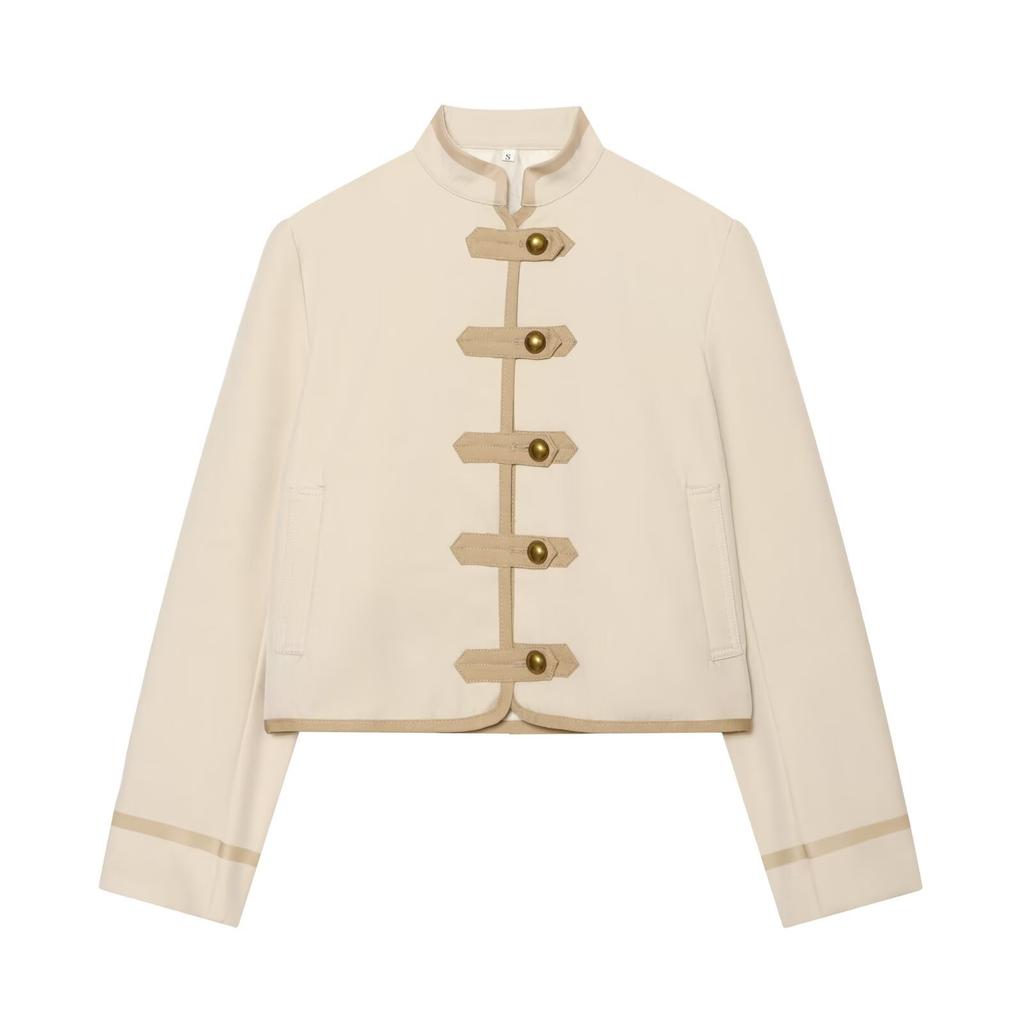 2026 Summer New European and American Cross-border Women's Clothing Fashion Shoulder Padded Knot Button Jacket Short Jacket W063 9485