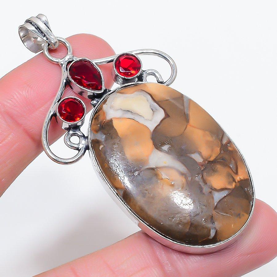 

Natural Polka Dot Agate, Garnet 925 Sterling Silver Jewelry Pendant 2.76 S7P87