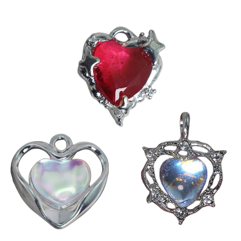 Crystal Heart-shaped Pendant Beads Rhinestone Love Heart Charm for DIY Keychain Necklace Earrings Accessories Crafts