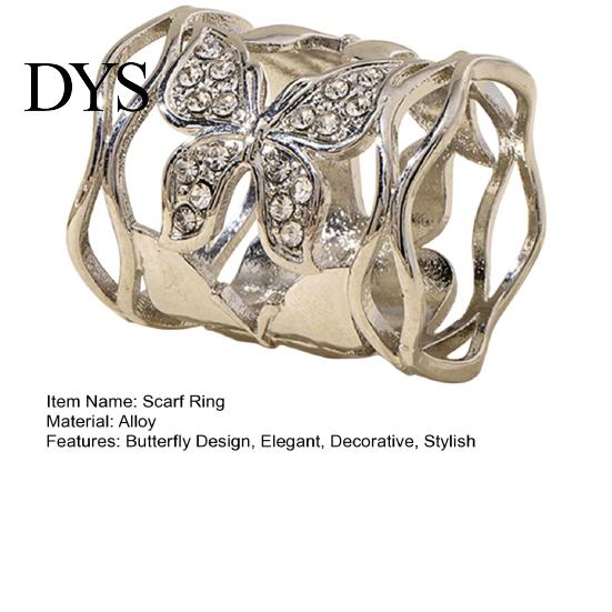 Fine Electroplated Scarf Ring Hollow-out Butterfly Ring, Rhinestone Holder, Elegant Stylish for Women Slide Shirts Neckerchiefs Shawls Silk