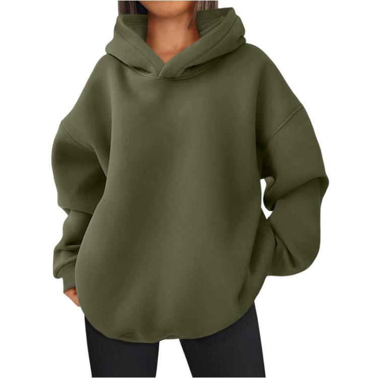 Women's Hoodies & Sweatshirts - Fashionable Women Solid Color Hooded Sweatshirt Long Sleeve Pullover