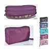 Cute and stylish nylon mini cosmetic pouch with large triple zipper and three Perfect as a gift or travel strap, capacity, closure, pockets. pouch.