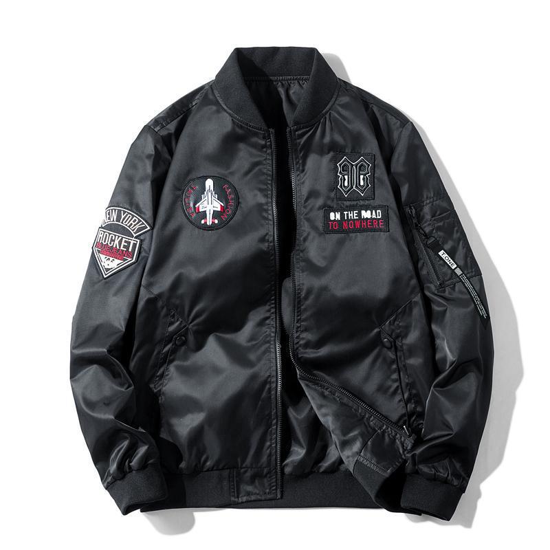 

Double-sided Men s Jacket Spring and Autumn Thin Men s Stand-up Collar Baseball Uniform Pilot Army Uniform 4XL чорний