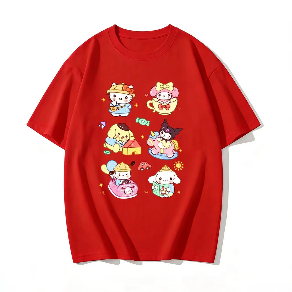2026 New Summer Cute Sanrio TShirts Soft Cotton Short Sleeve Tees for Parents Kids Breathable Casual Daily Outfit Tops