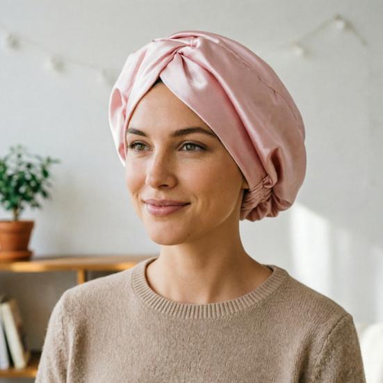 Damen Satin Haarnetz für die Nacht Verstellbar Elastisch Seidenzöpfe Langes Lockiges Haar Wickel Einfarbige Atmungsaktive Haarpflege Nachtmütze