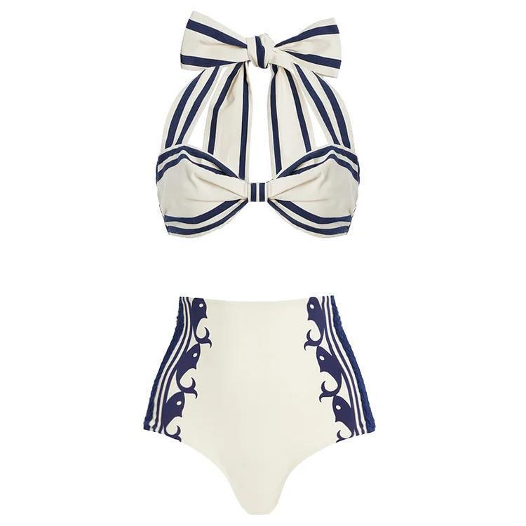 2025 Women's High-Waisted Navy Split Bikini Set