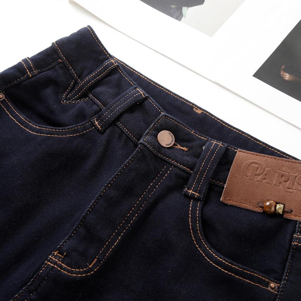 Women's High-Waist Loose Slim Fit Denim Jeans - Blue, Cropped Straight Leg, Autumn/Winter 2025 Collection