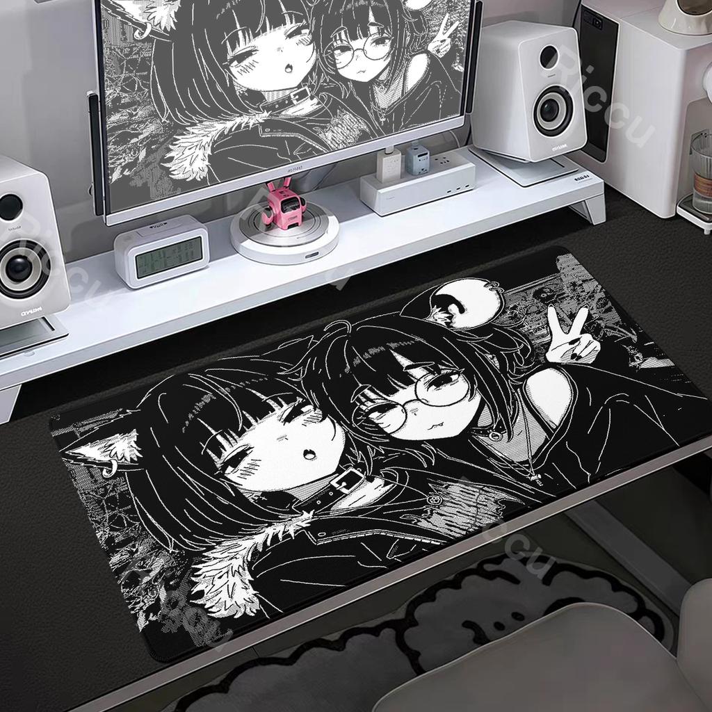 Anime Girl Non-Slip Mouse Pad Large Gaming Mousepad Keyboard Pad Laptop Computer Desk Pad Black White Extended Mouse Mat Carpet