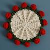 Crochet Flower Coasters Handmade Vintage Bouquet Knitted Rose Flower Decorative Coasters Anti-scald Table Mats Without Flower Pot