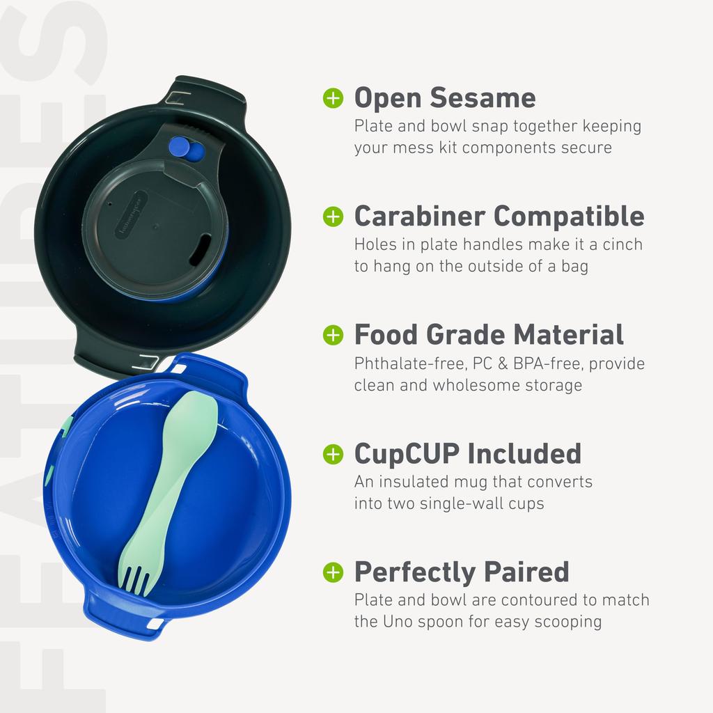 humangear GoKit 7 Tools Lightweight Camping Mess Kit with Portable Insulated Camping Utensils and Toothpicks Ideal Camping Deluxe Cup, Plate, Bowl, -