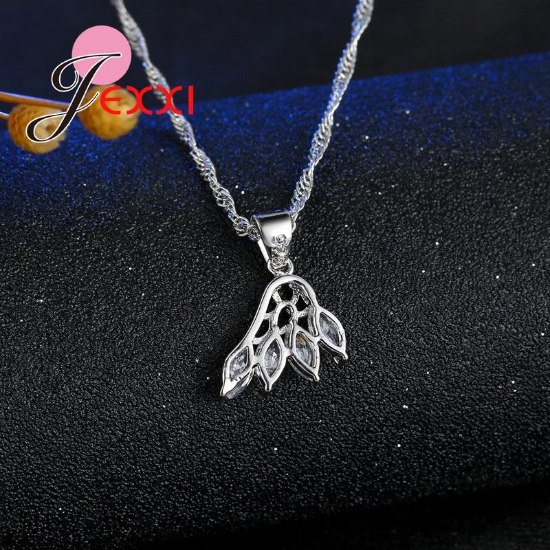 Pretty Angel Wings Shaped 925 Sterling Silver Jewelry Sets Crystal Pendant Chain/Necklace/Earrings For Women Fine Jewelry