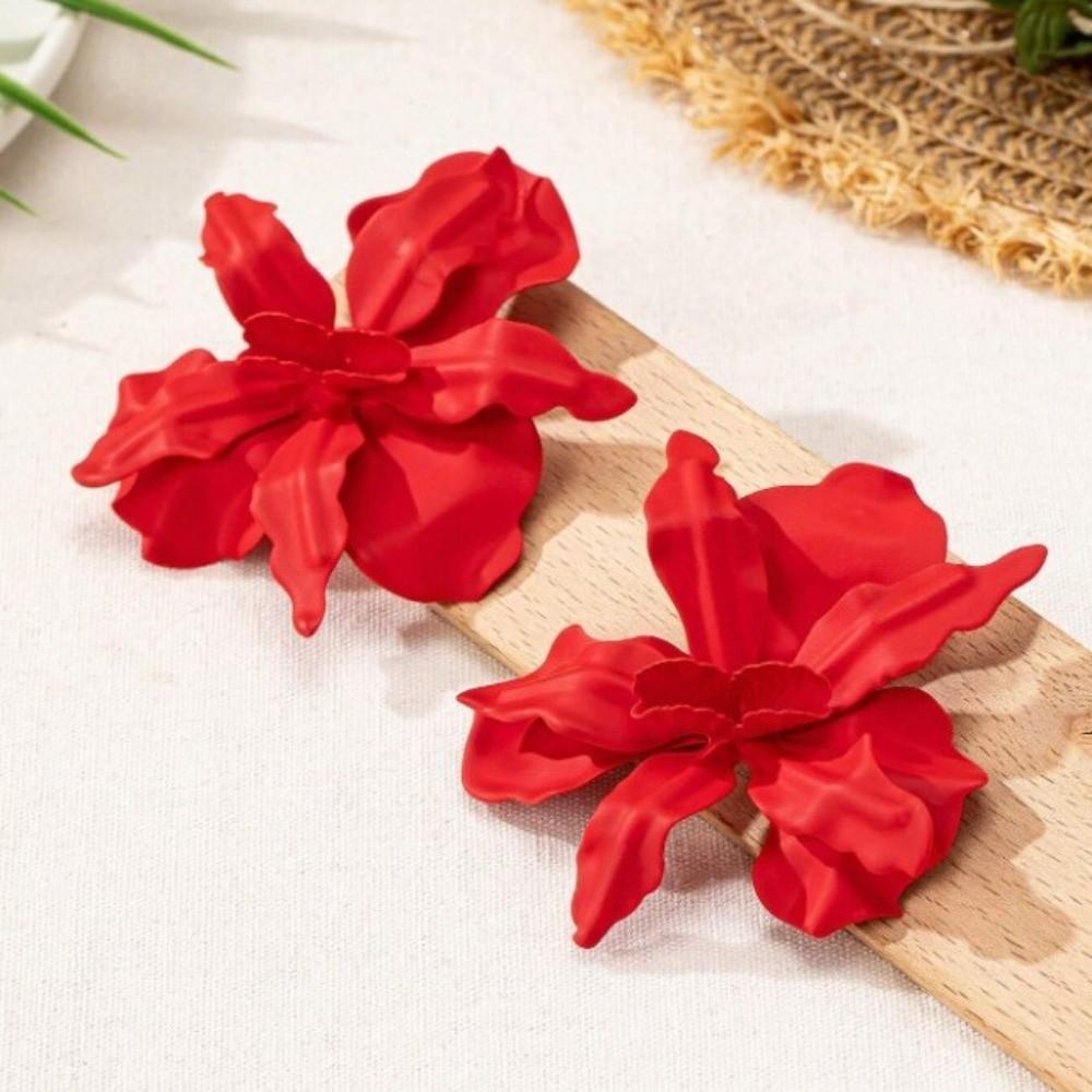 Pleated Exaggerated Flower Earrings Baking Paint Ear Accessories Large Flower Earrings  Women