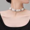 Vintage Double Row Pearl Necklace Women Elegant Floral Geometric Choker With Mother Of Pendant Lightweight Copper Chain