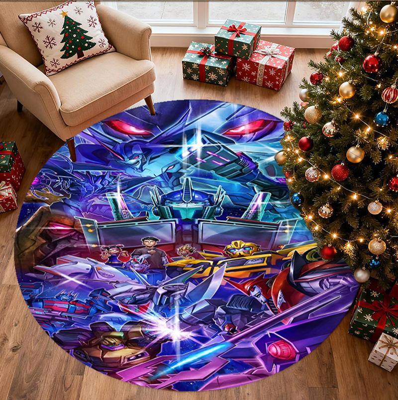 Transformers Pattern Round Rug, Indoor/Outdoor Mat, for Picnic, Gameroom, Bedroom, Office, Living Room, Home Decor Carpet, Birthday Gift