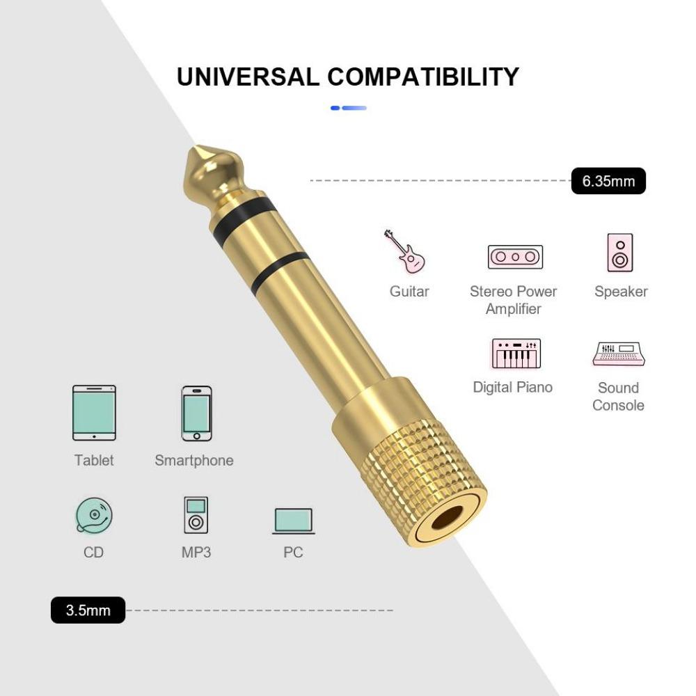 1PC Jack 6.5 6.35mm Male Plug to 3.5mm Female Connector Headphone Amplifier Audio Adapter Microphone AUX 6.3 3.5 mm Converter