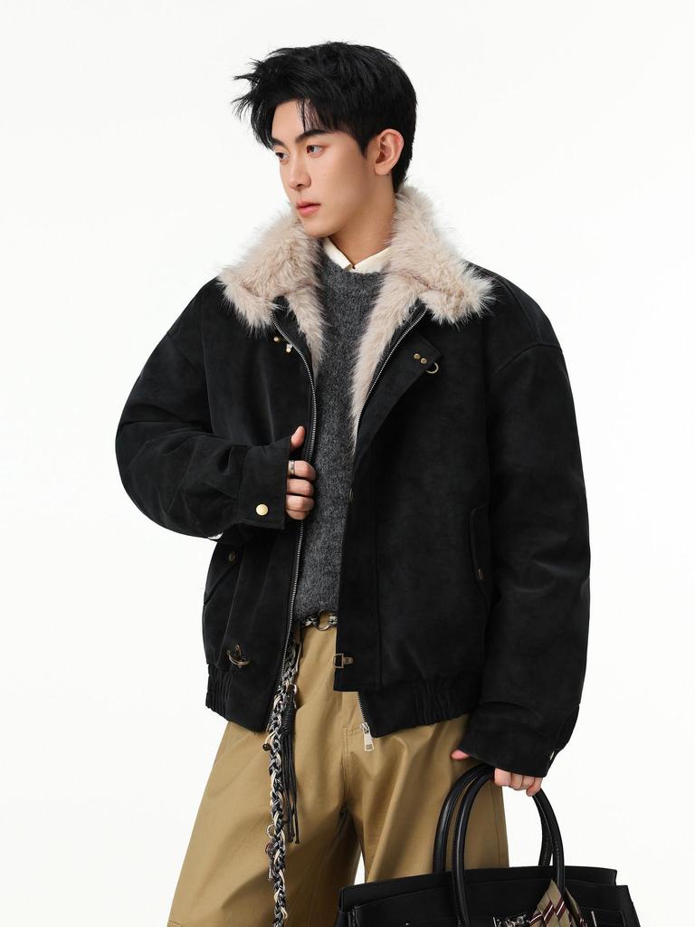 Harrington Men's Winter Velvet-Lined Eagle Cotton Jacket with Stand-Up Collar and Lux Leather Accents