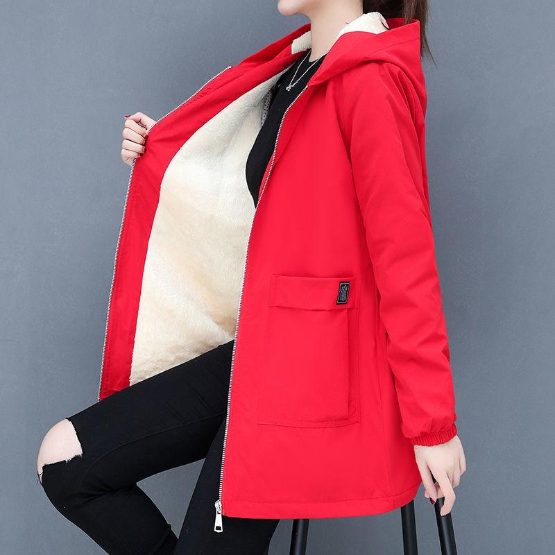 Plus Size Casual Jacket Women's All-match Loose Mid-length Windbreaker Tide Plus Velvet Thickening