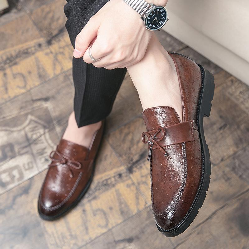 

Summer Korean version of retro Brock heightening casual business dress one pedal hair stylist leather shoes men 47 коричневый