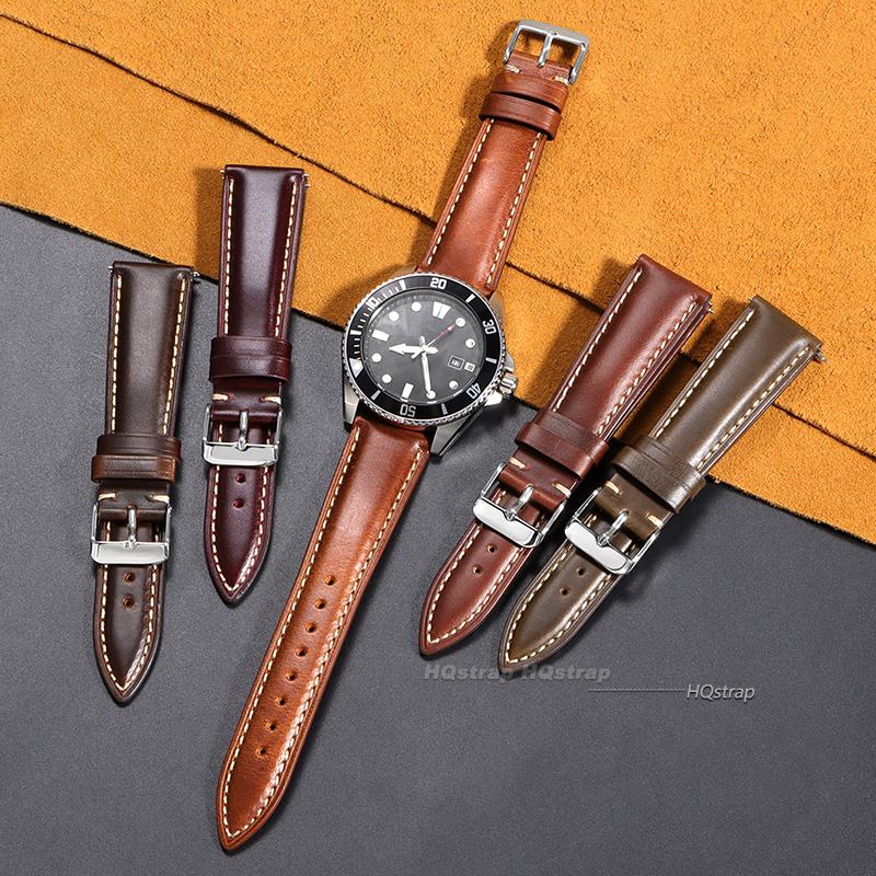 Calfskin Leather Watchband Quick Release Watch Band Wrist Strap with Silver Stainless Steel Buckle 18mm 19mm 20mm 21mm 22mm Belt