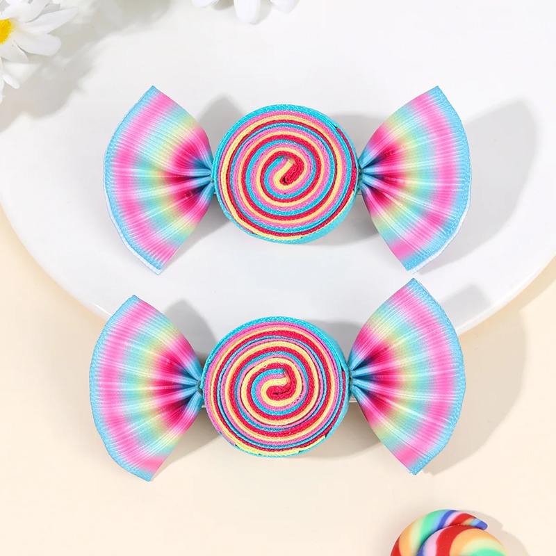 

1 Pair Children Sweetheart Lollipop Hair Clip Cute Heart Print Bow Hair Accessory Korean Fashion Chic Fun Girl Hair Accessoires