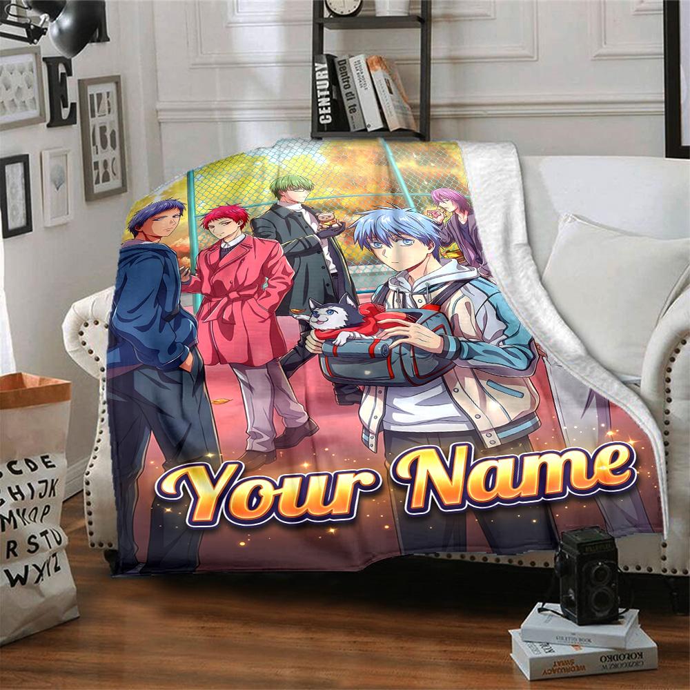 1pc Kuroko's Basketball Blanket with Custom Name, Gift, for Men and Women, Soft Blanket, Good for Sofa Bed Couch Travel, Lightweight Flannel Blanket