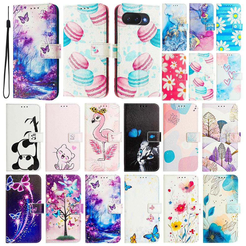 Coloured Drawing Wallet Case for Google Pixel 10A 9A 8A 7A 7 8 9 10 Pro XL Shockproof Luxury Stand Card Slots Flip Phone Cover