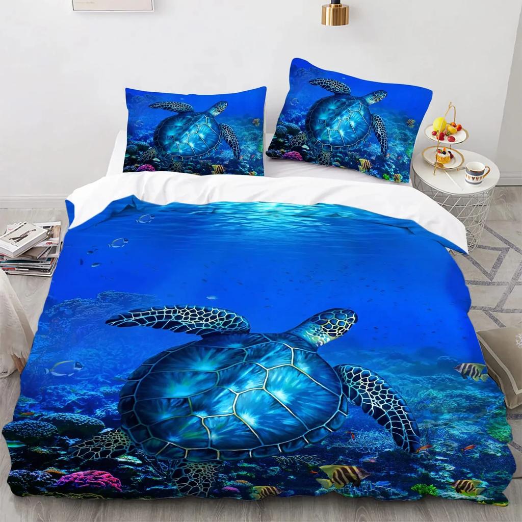 Sea Turtle Duvet Cover Underwater World Themed Marine Life Bedding Set for Women Teen Boys and Girls Gift for Bedroom Decoration