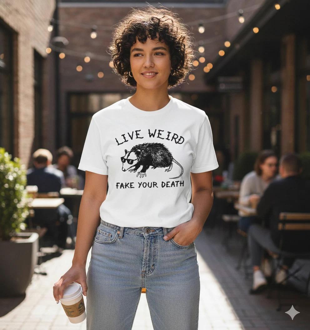Unisex Adult Funny Graphic Live Weird Fake Your Death Graphic T-Shi... S