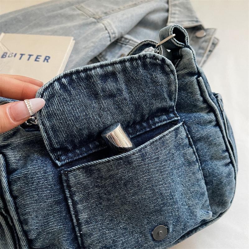 Borsa a tracolla in denim da donna, alla moda, per tutti i giorni, con tasca frontale, stile casual, borsa a mano