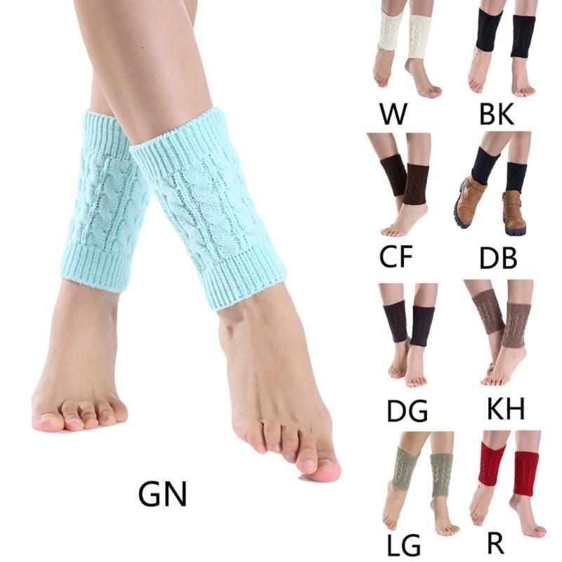 Women Winter Cable Knitted Leg Warmers Socks Solid Color Twist Braided Crochet Pattern Short Boot Cuffs Cover Toppers