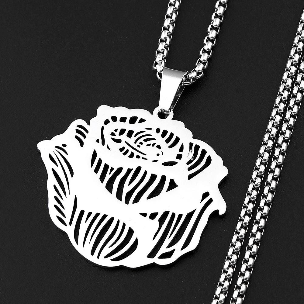 Romantic Rose Flower Pendant Necklace For Women Men Stainless Steel Black Love Fashion Party Goth Femboy Chain Jewelry Gifts