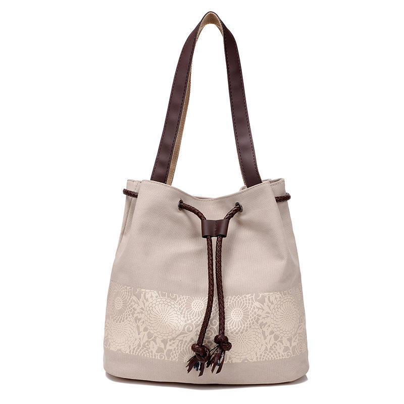 Women Bucket Fresh Ladies Floral Printing Shoulder Bag Female Handbags with Phone Pocket Canvas Bag SKY BLUE