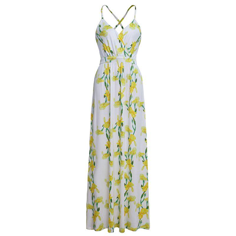 Elegant Women's Boho Long Maxi Dress With Floral Prints For Summer Parties And Beach Events