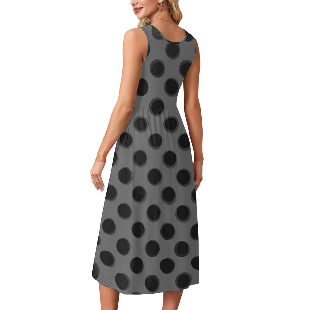 Women's Polka Dot Print Short Sleeve Midi Dress with Pockets for Beach Vacation and Casual Summer Wear