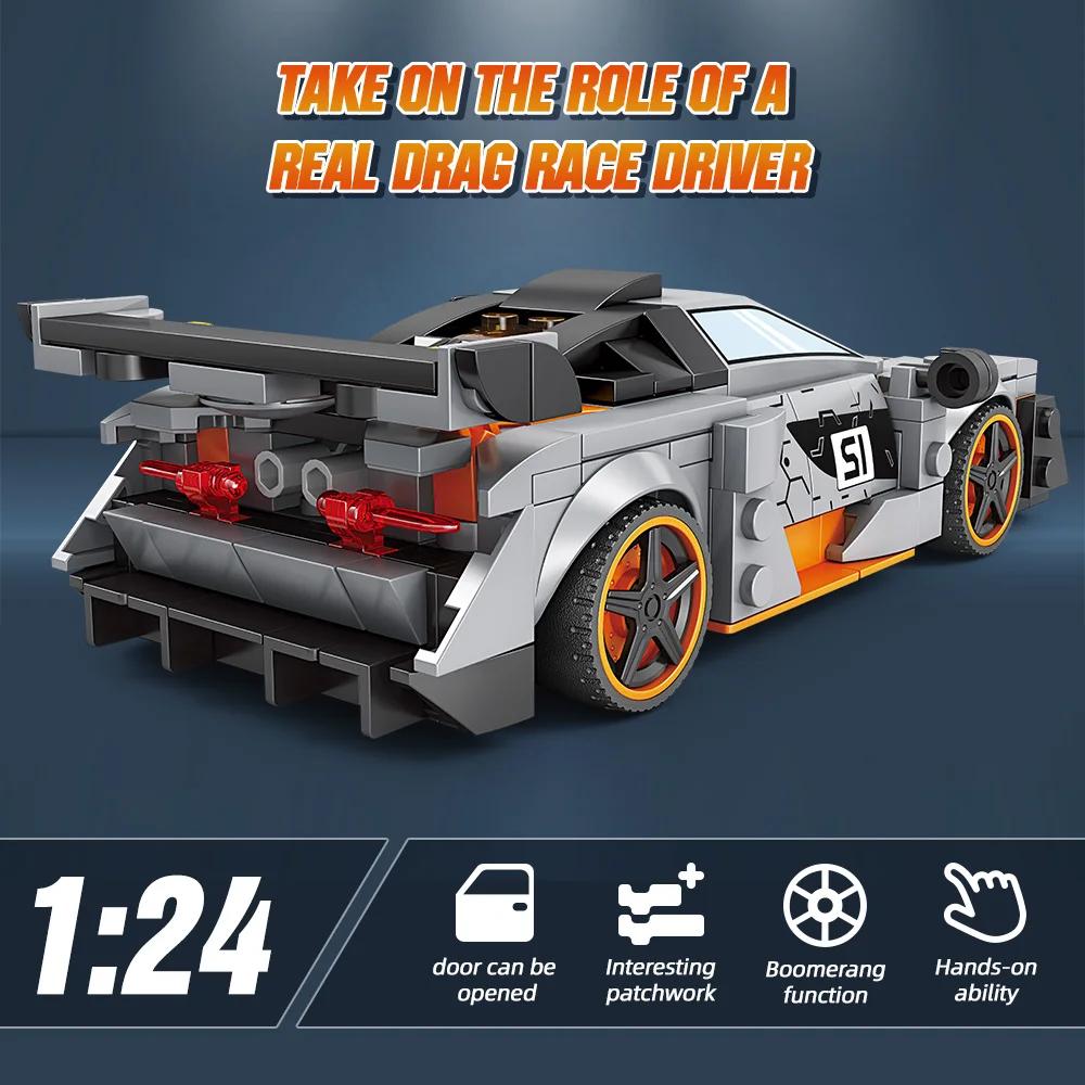 Modellbilsett, Speed Champion Bil Senna Byggesett med Utstillingsmonter, Kule Simuleringscockpit Bil Byggeklosser, Racerbil