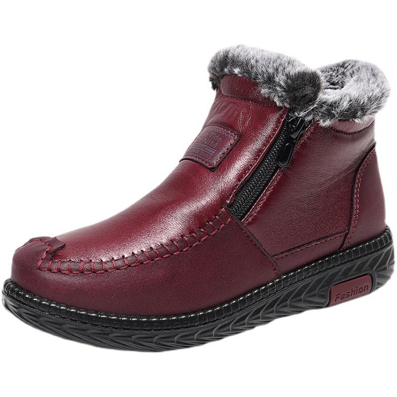 Old Beijing Cloth Shoes with Imitation Leather Surface Thickened and Velvet for The Elderly Mother's Shoes Women's Boots Winter Women's Shoes