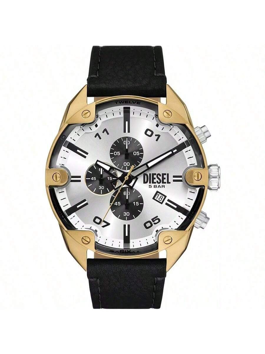 Diesel Rose Gold Black Leather Strap Men s Quartz Movement DZ4671 серебряный