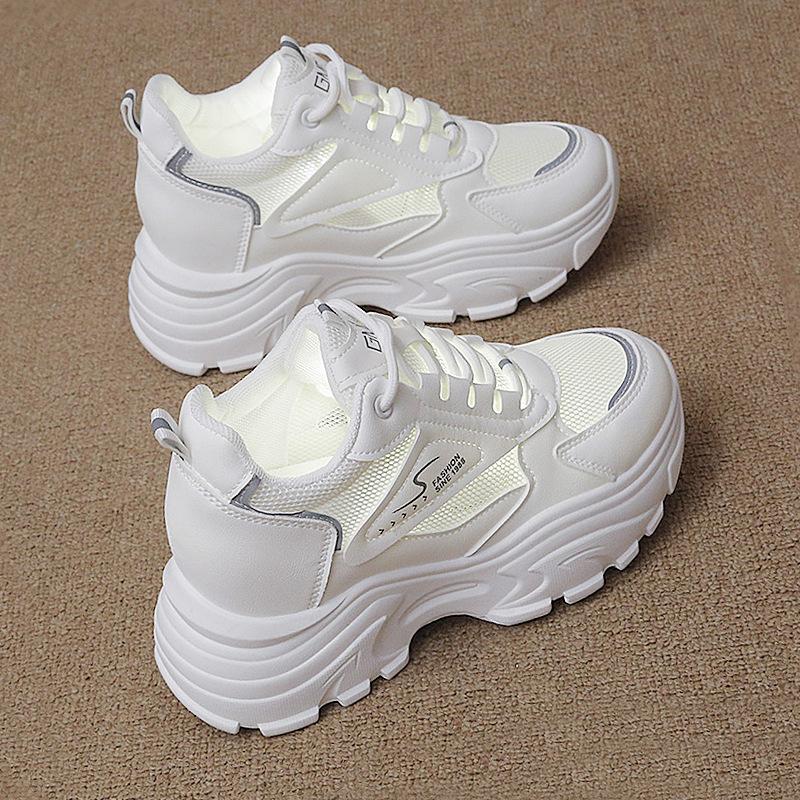 Small Inner Height Increase Small White Shoes Women's Thick-soled Versatile 2025 Spring and Autumn New Dad Women's Breathable Casual Sports Shoes
