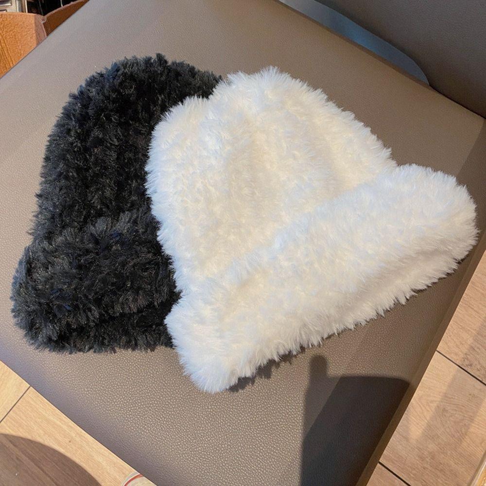 Plush Plush Bucket Hat Warm Panama Hat Outdoor Basin Sun Cap  for Women