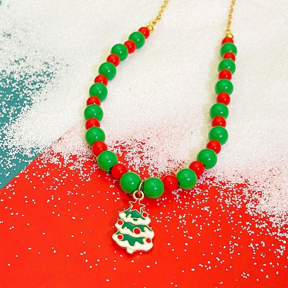 Clavicle Chain Rice Beaded Chain Christmas Tree Cartoon Pendant Choker Christmas Necklace  Festival