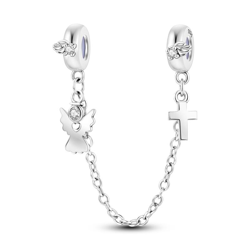 Cross Charms Fit Fashion Original Bracelets 925 Silver Pave Zircon Bible Bead Religion Holy Angel Safety Chain Charm DIY Jewelry
