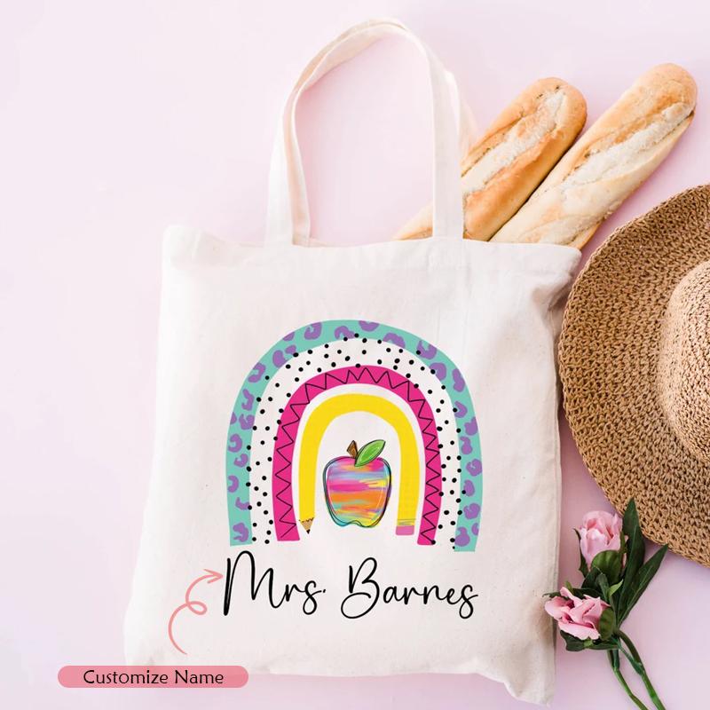 

Personalized Rainbow Pencil Tote Bag Custom Teacher Appreciation Gift Favor Bag for Kids & Educators Back To School Decoration 34x42cm