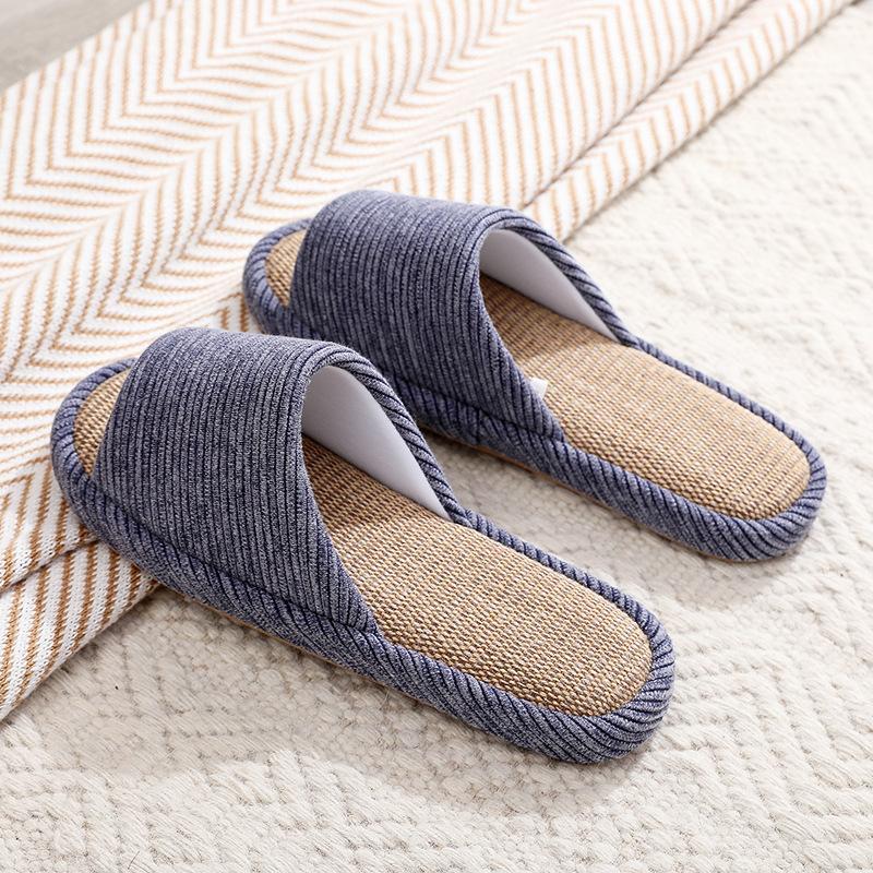 Linen slippers women's summer indoor home use non-slip sweat-absorbing breathable wooden floor sandals men