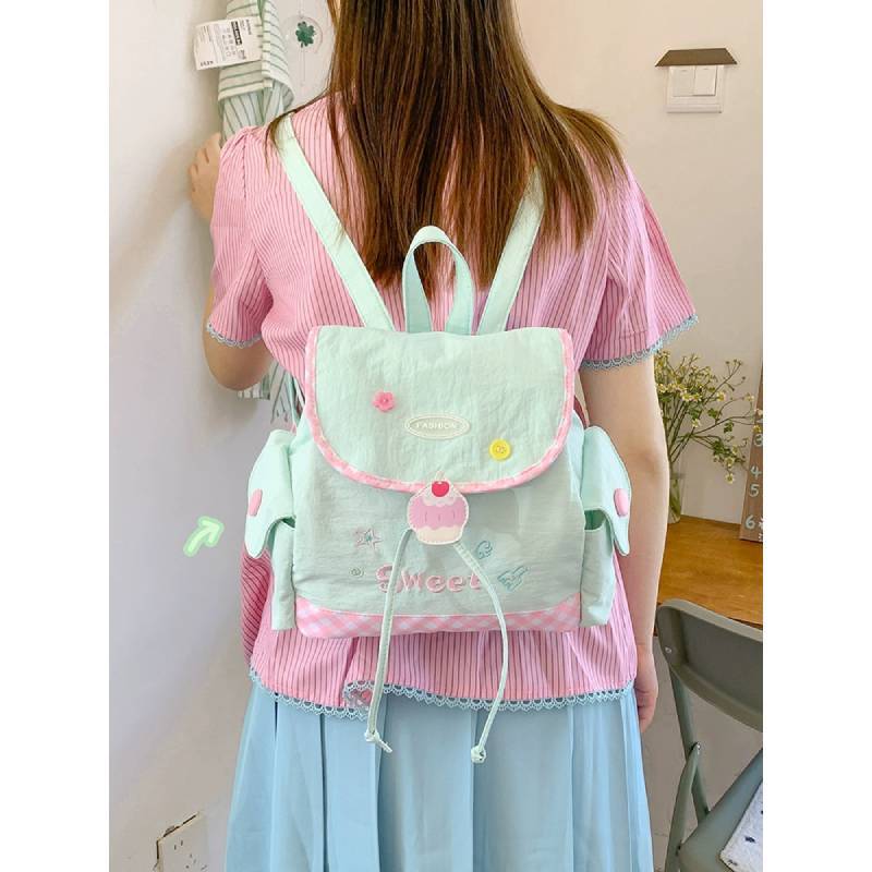 Girl Teen Nylon Casual Backpack With Pouch For Travel And School