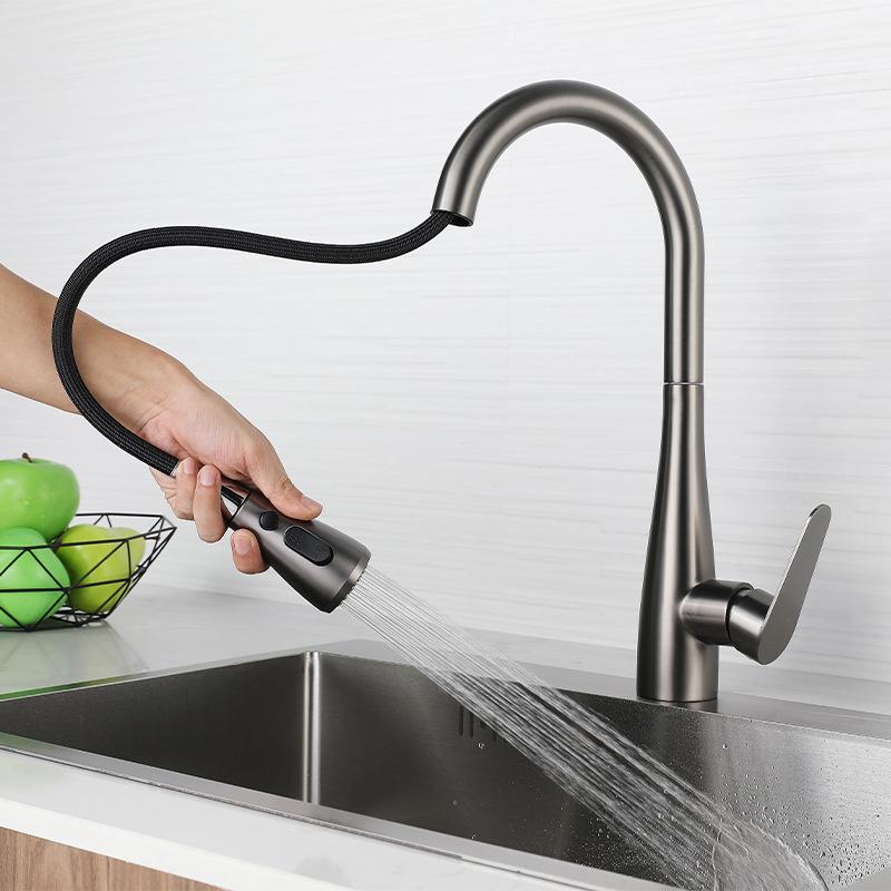 Gun Gray Pull-out Kitchen Sink Faucet Hot And Cold Water Wash Basin Faucet Rotating Double Mode Water Sink Tap Black/Nickel
