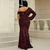 Plus-Size Gown for Curvy Women, Long-Sleeve Mermaid Evening Dress for Weddings, Banquets, and Birthdays, Sexy Evening Gown
