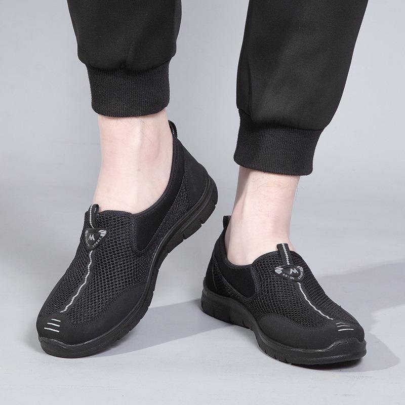 Cloth Shoes Summer Mesh Men's Shoes Medium and Old Breathable One Pedal Black Light Non-slip Lazy Shoes Breathable Mesh