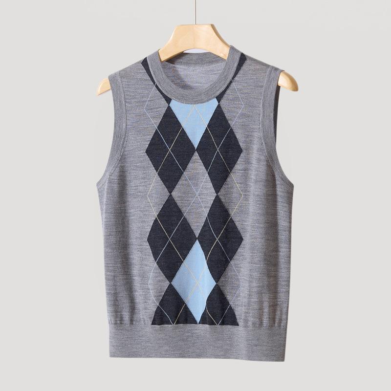Women'S Diamond Cardigan Vest Vest Sweater Spring New Knitted Vest Vest Bottoming Shirt