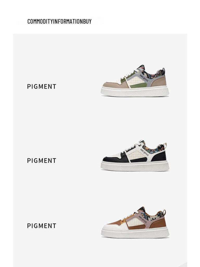 Höst Herr Vita Läder Casual Sportskor - Andningsbara Student Skate Sneakers Trendig Pappa Stil